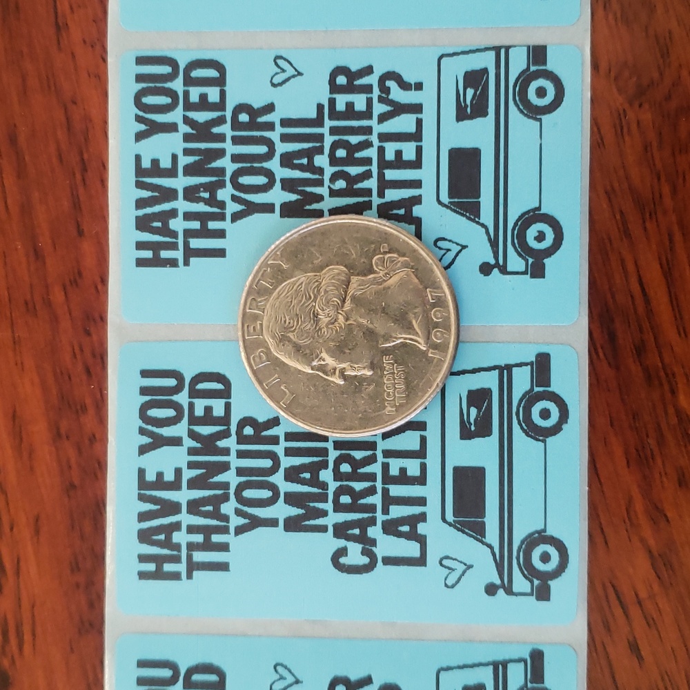 3/$15 STICKERS THANK YOUR MAIL CARRIER Blue Set of 60 - Picture 2 of 3